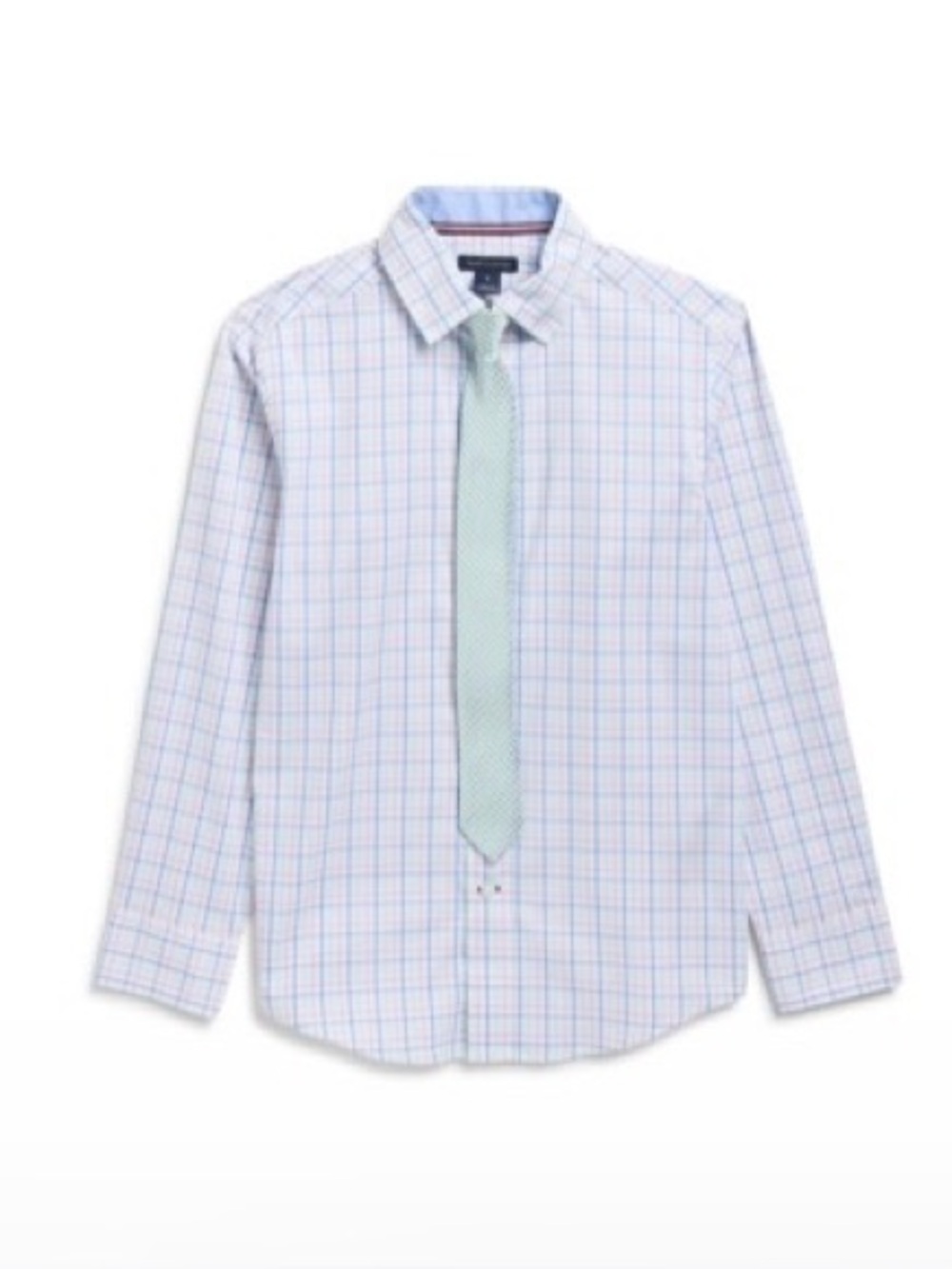 Tommy Hilfiger Light Blue Plaid Button-Down Shirt with Mint Tie BIG BOY size 14